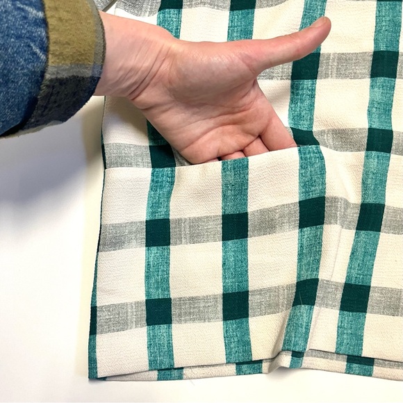 🍭 3/$20 Zara turquoise &white plaid tartan quarter sleeve top with front pockets - Picture 11 of 11